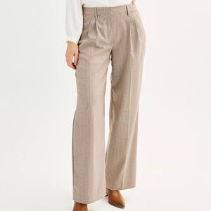 Nine West Women's Beige sparkly Checkered Wide Leg Pants